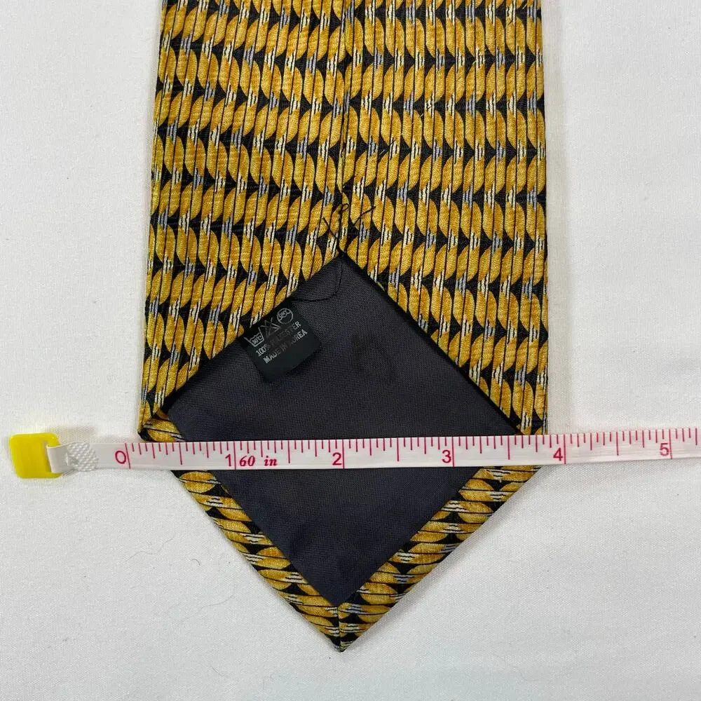 Marquis Mens Silk-Like Geometric Abstract Gold Black Retro Necktie 3.75